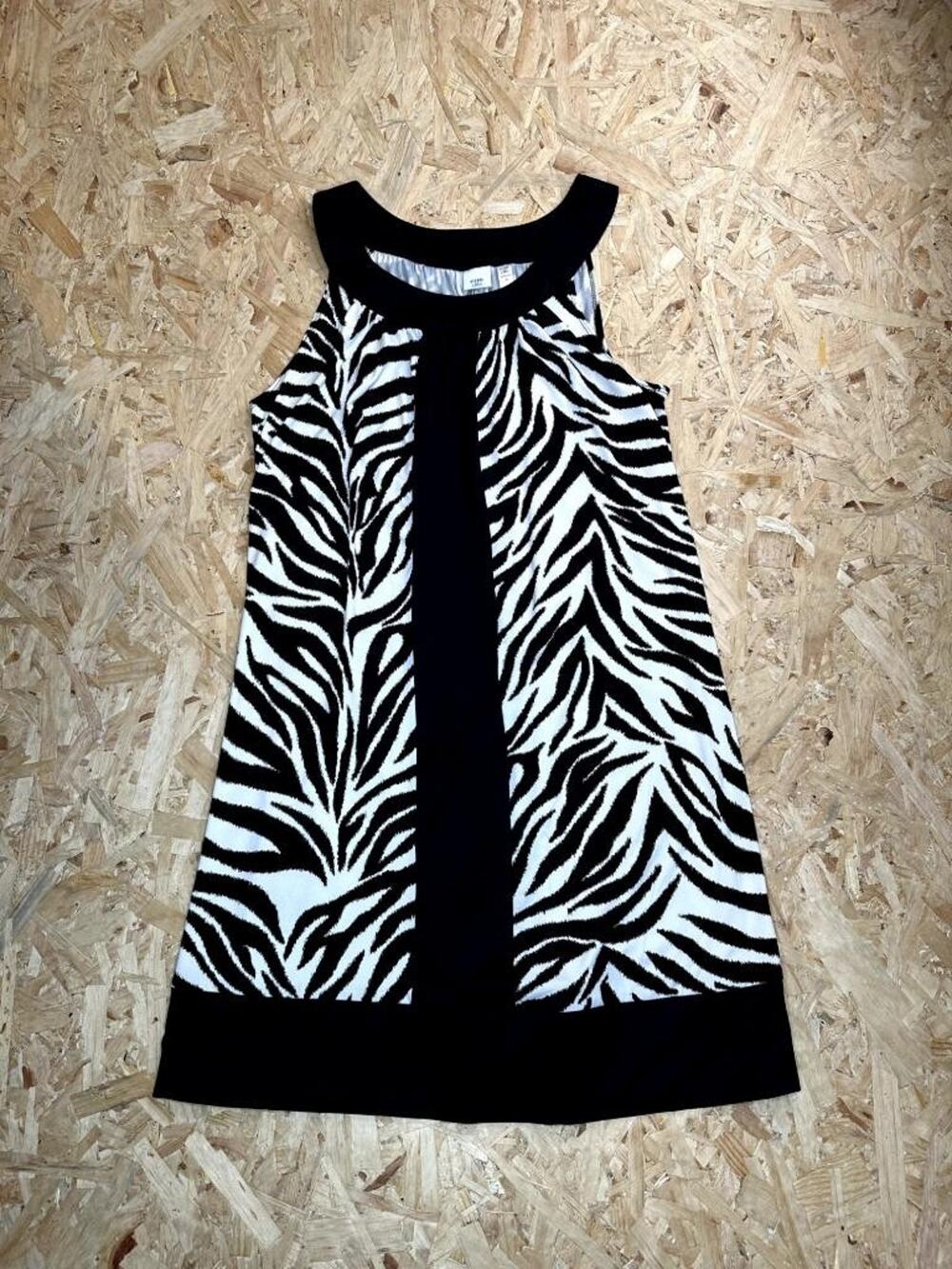 Piper & Blue Zebra Print Dress Womens 2X Black White Halter Neck Sleeveless
